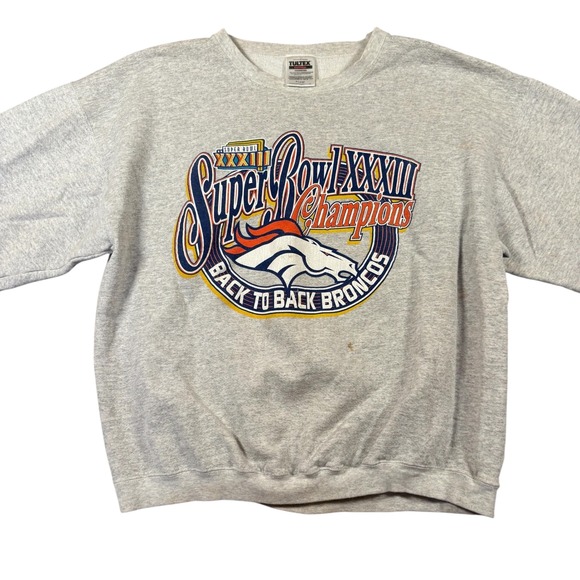 VTG Tultex Denver Broncos Super Bowl XXXIII Champions Back to Back Sweatshirt XL - Picture 2 of 11